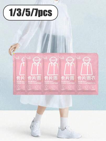 1/3/5/7pcs Disposable Raincoat Portable Compression Card Packaging Outdoor Drift Travel Thickened One Size Plastic Waterproof Poncho,Raincoat For Adult Women And Man, Thickened, Long, Disposable Poncho, Suitable For Daily Outdoor Activities, Camping, Hiking, Fishing, Mountaineering, Travel, Cycling, Individually Wrapped Package Travel Essentials Travel Accessories Travel Must Haves Beach Vacation Summer Holiday School Accessories Back To School Supplies Stuff