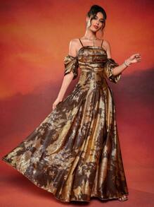 Vestido de noche plisado con pedrería (muy adornado) para mujer talla grande, elegante vestido de fiesta para invitada de boda, graduación, cena - Multicolor - Ver 4