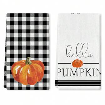 2pcs Set Fall Kitchen Towels, Super Soft Microfiber Dish Cloths With Pumpkin & Maple Leaf Seasonal Typography Decor, 40 X 60 Cm
