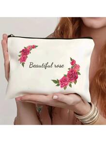 Flowers, Butterflies, Bows, Halloween, Christmas, Clutch, Coin Purse, Toiletries, Makeup Bag, DIY, Send Girlfriend, Valentine's Day, Send Mom, Mother's Day, Travel, Bag, Women's Bag, Travel Essentials, Cloth Bag, Custom Name, Autumn New Fashion, Christmas Gifts, Holiday Essentials - Beige - View 5