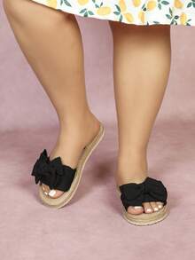 Sandalias de diapositivas de ajuste ancho para mujer, zapatos planos cómodos con lazo, zapatos de playa casuales, elásticos y ligeros para mujer, pantuflas de verano para dama - Negro - Ver 7