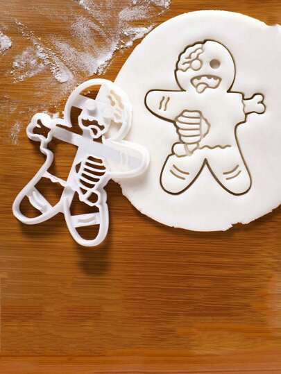 Plastic Gingerbread Man Cookie Mold, Baking Tool, Diy Cartoon Biscuit Mold, White, 1pc