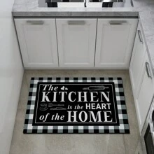 1 pieza Alfombra de cocina suave y cómoda con impresión negra, alfombra de entrada impermeable y resistente al aceite, alfombra de piso fácil de limpiar para decoración de dormitorio, sala de estar, baño, lavandería