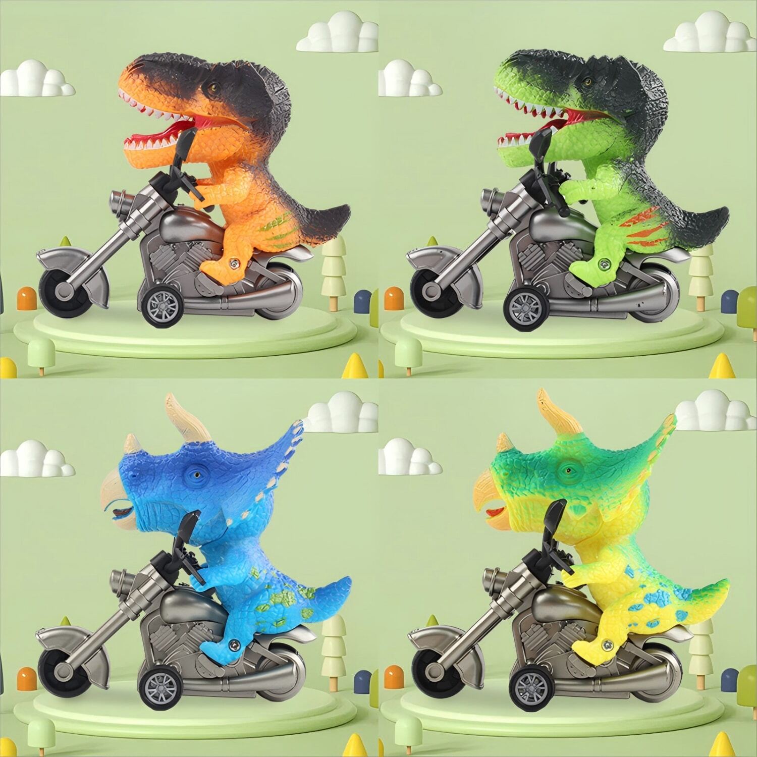 1pc DINOBROS Dinosaur Toy Cars Friction Powered Motorcycle Game TRex