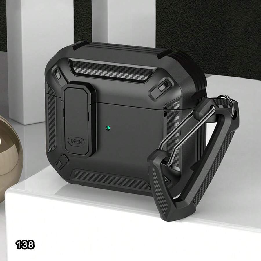 防震黑色/黑色网面/向日葵/迷彩绿蓝牙耳机保护套，适用于蓝牙耳机盒，防刮防摔 - 黑色 - 查看 1