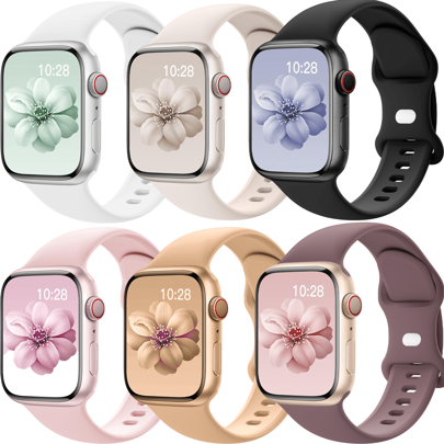 6条柔软硅胶防水运动表带，兼容 41mm、40mm、38mm、45mm、44mm、46mm、42mm、49mm，适用于 Ultra、SE、Series 10、9、8、7、6、5、4、3、2、1