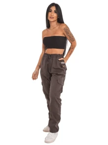 Wide Cargo Pants With Side Pocket Women's Fashion Street Sk8 Urban Comfortable - Đá lửa - Xem 2