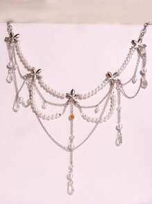 1 Stück europäischer und amerikanischer Stil Kunstperle Strass Blume Quaste Mehrschichtige Taillen Kette, modische elegante sexy Taillenkette für Frauen, Party Schmuck Valentinstag