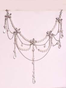 1 Stück europäischer und amerikanischer Stil Kunstperle Strass Blume Quaste Mehrschichtige Taillen Kette, modische elegante sexy Taillenkette für Frauen, Party Schmuck Valentinstag