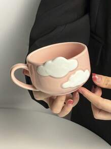1 件可爱陶瓷浮雕云杯，手绘釉下彩色陶瓷咖啡杯，时尚水杯，下午茶杯，节日礼物，情侣杯，送给女朋友/男朋友的礼物 - 彩色 - 查看 7