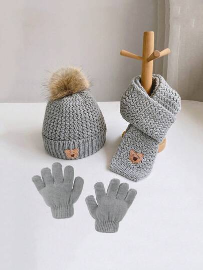 4 Pieces /2pcs--Children's Knitted Warm Hat, Gloves And Scarf Winter Set - Suitable For Babies Aged 1 To 4 Years--Two Kinds Of Labels-Random Delivery