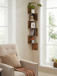 VASAGLE Corner Shelf, 5-Tier Floating Wall Shelf With Zigzag Design, Bookcase, Rustic Brown ULBC72BX - Rust Brown - View 5