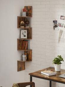 VASAGLE Corner Shelf, 5-Tier Floating Wall Shelf With Zigzag Design, Bookcase, Rustic Brown ULBC72BX - Rust Brown - View 3