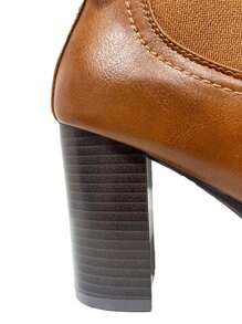 TULIPANO KESCA Boots Stivaletti bassi da donna, stivaletti autunno-inverno da donna con plateau - Tacco alto e spesso, design  con cerniera interna, elastico e fibbia - Cammello - Visualizzare 10