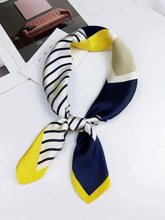 1 件女式几何图案缎面印花小方巾头巾，新波西米亚风格时尚围巾、发带、头带冬秋