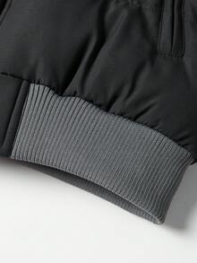 男式撞色拼布连帽夹棉大衣 - 黑色 - 查看 7