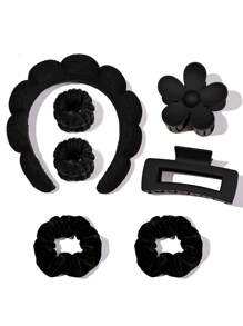 7 件套海绵高发际线编织头带、腕带、毛巾、发圈、云朵状发夹，适合日常使用 - 彩色 - 查看 7