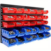 32 PCS Wall Mounted Storage Bins Kit 64 * 41cm Garage Boxes Plastic Rack Parts Organiser Utility Kit With Stackable Boxes For Garage Workshop - 變體1 - 查看 4