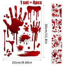 4 piezas Nuevos adhesivos de pared con manchas de sangre de Halloween, decoración de pared removible e impermeable para dormitorio / sala de estar, Navidad - Rojo - Ver 9