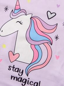 3 件套年轻女孩休闲可爱卡通松鼠、独角兽、美人鱼印花长袖上衣和裤子套装，秋季 - 彩色 - 查看 9