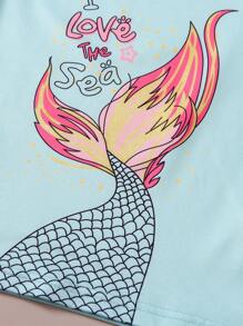 3 件套年轻女孩休闲可爱卡通松鼠、独角兽、美人鱼印花长袖上衣和裤子套装，秋季 - 彩色 - 查看 10