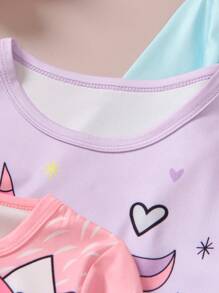 3 件套年轻女孩休闲可爱卡通松鼠、独角兽、美人鱼印花长袖上衣和裤子套装，秋季 - 彩色 - 查看 3