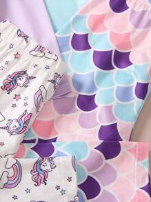 3 件套年轻女孩休闲可爱卡通松鼠、独角兽、美人鱼印花长袖上衣和裤子套装，秋季 - 彩色 - 查看 7