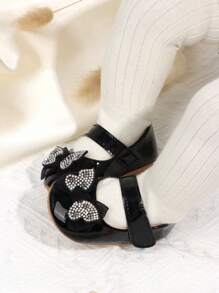 1 Pair Infant Infant Girls Sparkly Butterfly PU Hook And Loop Design Soft Sole Non-Slip Comfy 0-1 Year Old Toddler Princess Prewalkers Shoes, Suitable For Spring And Autumn - Black - View 2