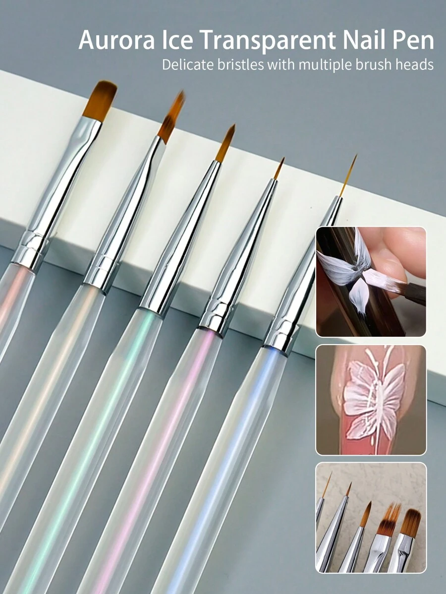 Beautizon Nailartlab 5支装亚克力美甲彩绘笔，适用于绘制花卉和蝴蝶，多功能美甲画笔工具 - 彩色 - 查看 1