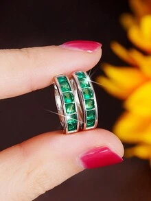 1 Đôi bông tai thời trang đính đá Cubic Zirconia cho bé gái, thích hợp đeo hàng ngày, dự tiệc, làm quà sinh nhật. - màu xanh lá - Xem 3