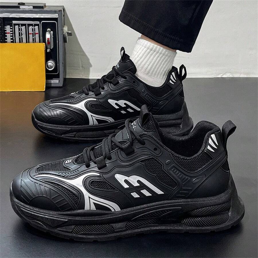 Giày thể thao nam thời trang mới thoải mái, giày chạy bộ giảm xóc, giày thể thao đường phố cá nhân hóa phong cách cổ điển - màu đen - Xem 1