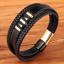 Fashion Classic Handmade Braided Multi-Layer Magnetic Buckle Leather Bracelet For Men