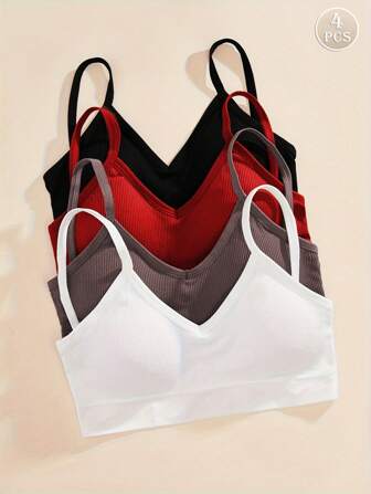 4pcs/Set Women's Seamless Striped Camisole Bras Sexy Comfortable Supportive Intimates