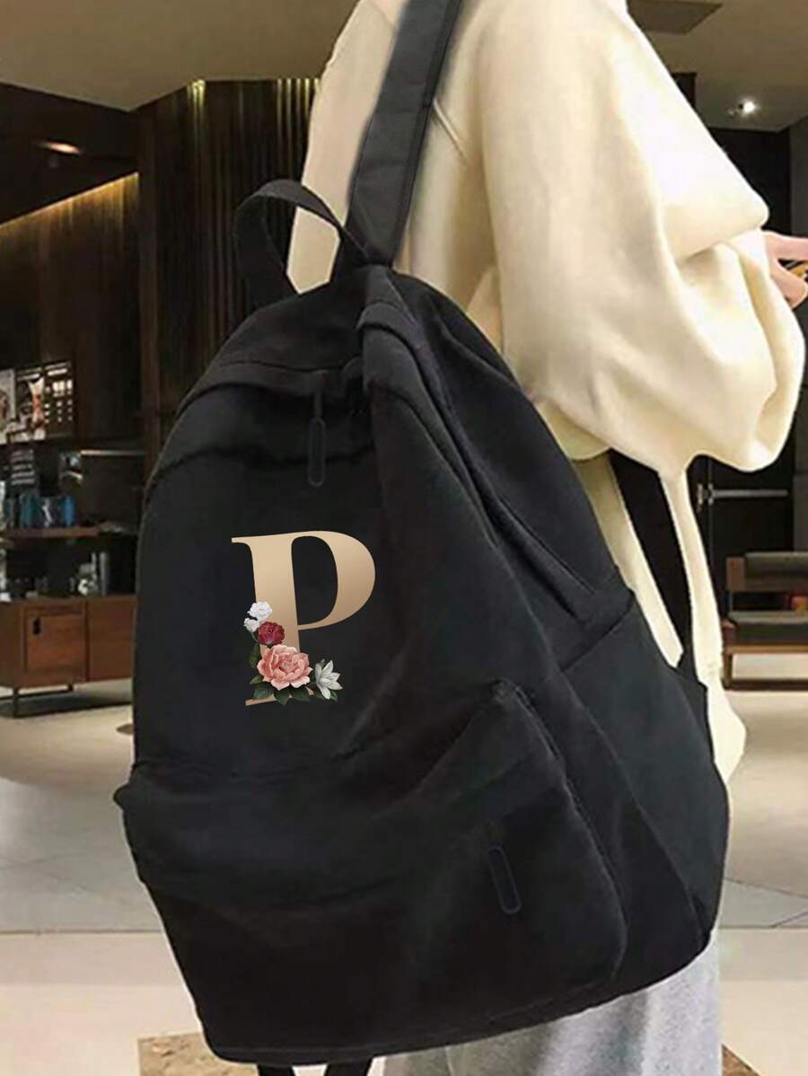 Lightweight,Portable Gold Letter Flower Printing Unisex Shoulder