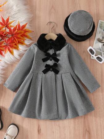 Young Girl Casual Fashionable Bowknot Collar Thick Long Sleeve Jacket, Suitable For Outdoor Autumn