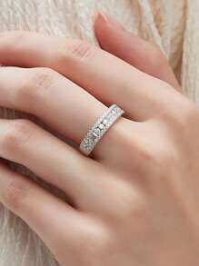 AIHUASI 1 件精致莫桑石钻石结婚戒指，女士 925 纯银永恒戒指，1.1 克拉祖母绿切割 D 色 VVS1 莫桑石承诺订婚精美珠宝情人节礼物 - 銀色 - 查看 6