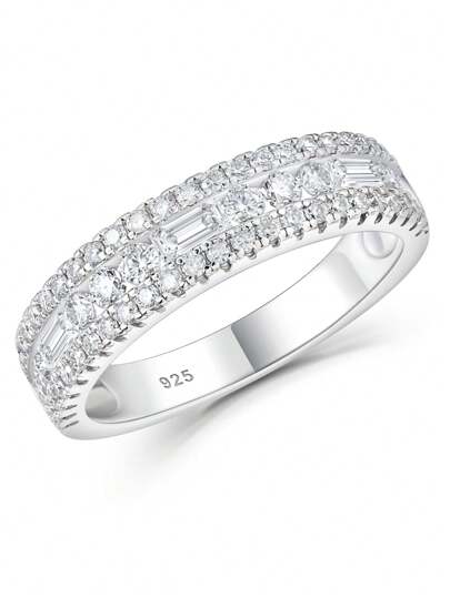 AIHUASI 1pc Dainty Moissanite Diamond Wedding Bands For Women 925 Sterling Silver Eternity Rings 1.1Ct Emerald Cut D Color VVS1 Moissanite Promise Engagement Fine Jewelry Valentines Gift