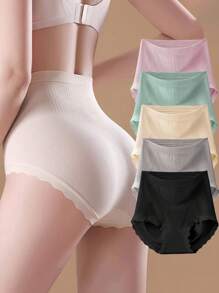 5pcs Women Comfortable Seamless High Waist Underwear, Tummy Control Butt Lifter Panties, High Waist High Elasticity Abdomen Control Shapewear