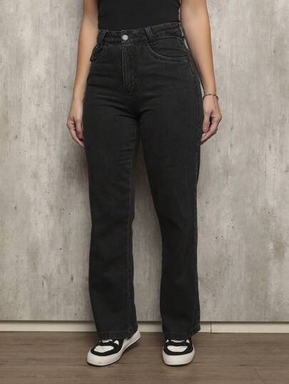 Calça Jeans Feminina Shein Wide Leg Cintura Alta Luxo Empina Bumbum Elegante 100% Jeans