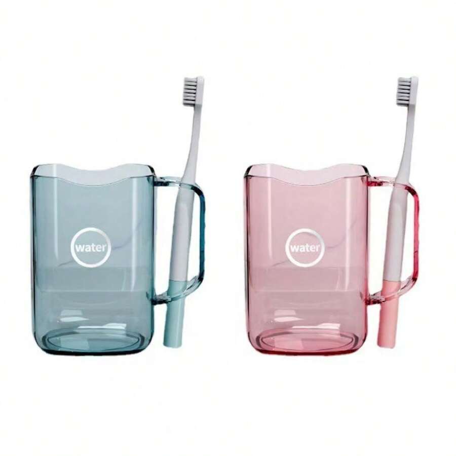 1pc 带牙刷槽的漱口杯，简约半透明牙刷杯，带手柄的漱口杯，简约浴室玻璃杯，浴室配件 - 彩色 - 查看 1