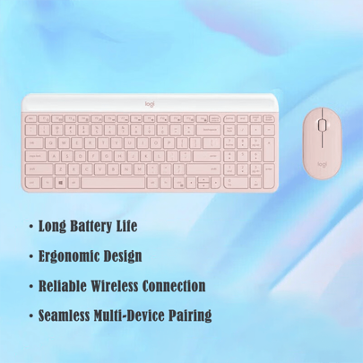 Logitech Wireless Keyboard And Mouse Combo - MK470 With 12 Shortcut Keys, 10m Coverage, For Desktop & Laptop Computers, Pink