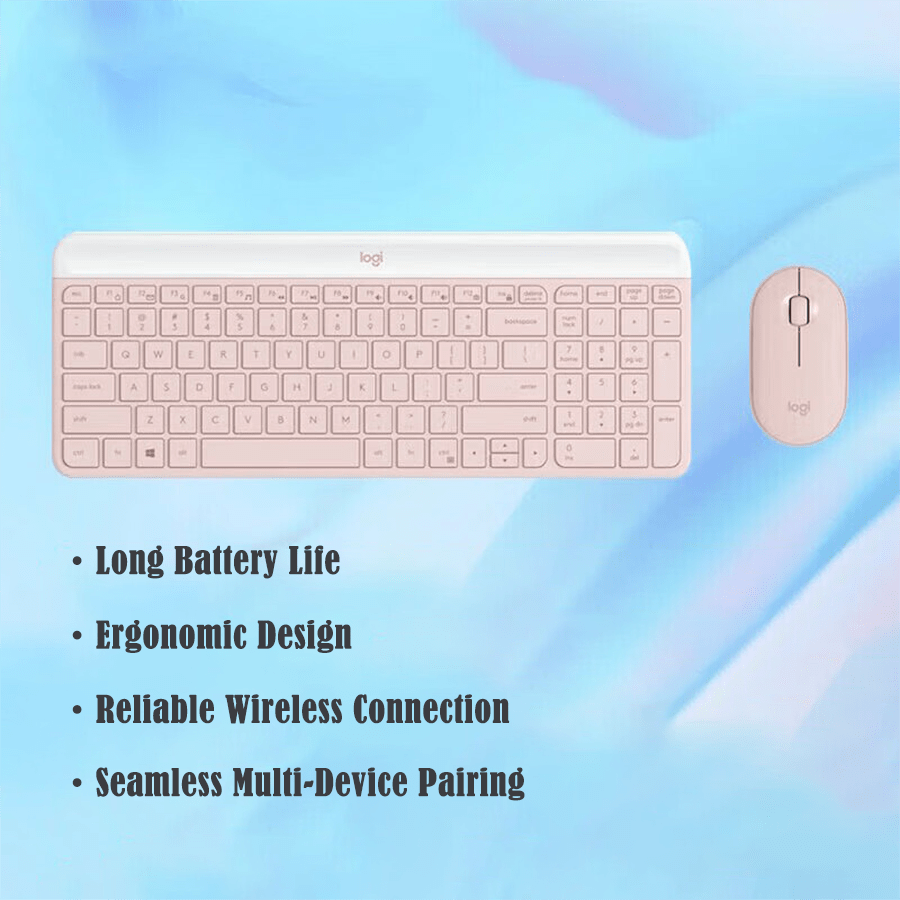 Logitech Wireless Keyboard And Mouse Combo - MK470 With 12 Shortcut Keys, 10m Coverage, For Desktop & Laptop Computers, Pink