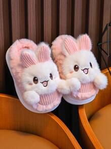 1 par de zapatillas de casa suaves con diseño de conejo para niñas, ligeras y cálidas, color rosa, adecuadas para el invierno