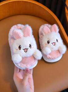 1 par de zapatillas de casa suaves con diseño de conejo para niñas, ligeras y cálidas, color rosa, adecuadas para el invierno