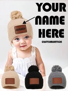 Personalizowana czapka dla niemowląt, czapka z pojedynczym pomponem, czapka dla niemowląt z niestandardowym imieniem, czapka dla niemowląt, czapka dla małych dzieci, czapka dla dziewczynek, czapka w wieku 1-3 lat, noworodek, powrót do szkoły, pomysły na zimowe prezenty dla chłopców i dziewcząt, walentynki