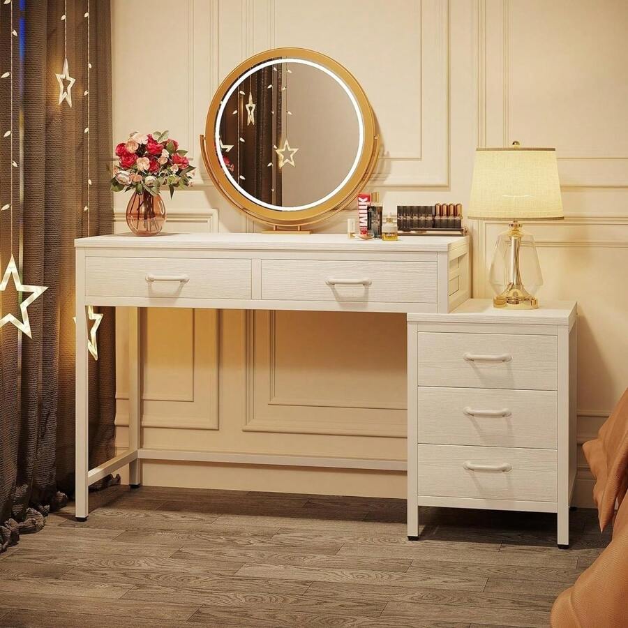 Vanity Desk With 5 Drawers Makeup Vanity Table Dressing Table With Side