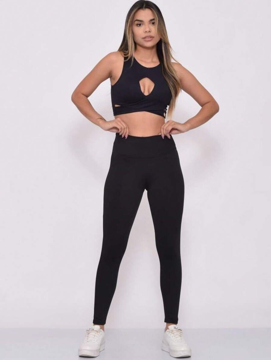 Basic Legging Pants Suplex Zero Transparecia Fitness Cos Alto - Noir - Voir 1
