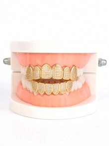 1pc/2pcs Hip-Hop 18K Gold Plated Teeth Grills Inlaid With Shiny Zirconia Grillz Teeth Braces Halloween And Party Daily Wear Unisex