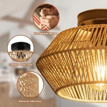 波西米亚风格枝形吊灯，柳条吸顶灯，手工编织藤条灯罩，波西米亚风格灯具，适用于走廊、卧室、厨房、入口、托儿所、乡村风格吊灯 - 均碼 - 查看 8