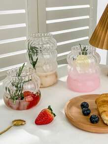 1pc玻璃简约透明饮水杯家用透明玻璃奶茶杯大肚杯（无吸管） - 無色 - 查看 2